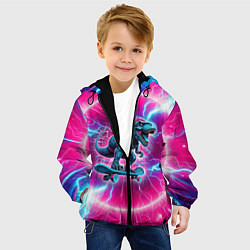 Куртка с капюшоном детская Cyber tyrannosaurus is a cool skateboarder, цвет: 3D-черный — фото 2