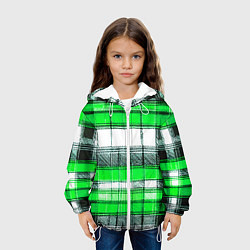 Куртка с капюшоном детская Чёрные полосы на зелёном-белом фоне, цвет: 3D-белый — фото 2