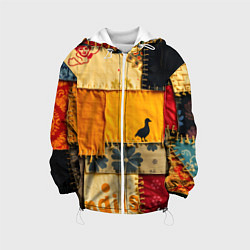 Куртка с капюшоном детская Пэчворк с птичкой, цвет: 3D-белый