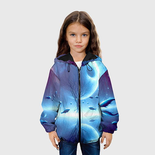 Детская куртка Луна и рыбы - нейроарт фантазия / 3D-Черный – фото 3