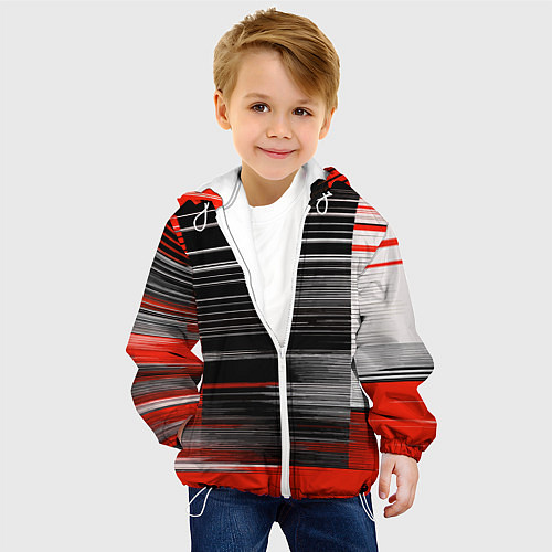 Детская куртка Белые вертикальные полосы на чёрно-красном фоне / 3D-Белый – фото 4
