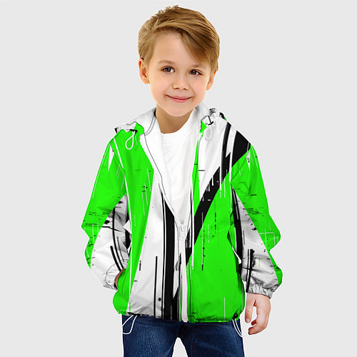 Детская куртка Black and white vertical stripes on a green backgr / 3D-Белый – фото 4