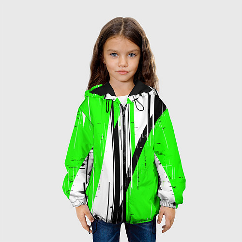 Детская куртка Black and white vertical stripes on a green backgr / 3D-Черный – фото 3