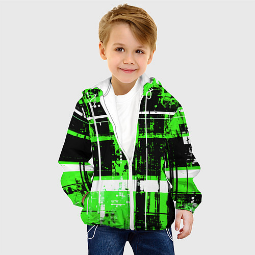 Детская куртка Зелёно-белый гранж на чёрном фоне / 3D-Белый – фото 4