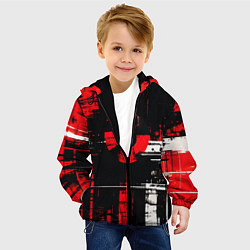 Куртка с капюшоном детская Красно-белый гранж на чёрном фоне, цвет: 3D-черный — фото 2