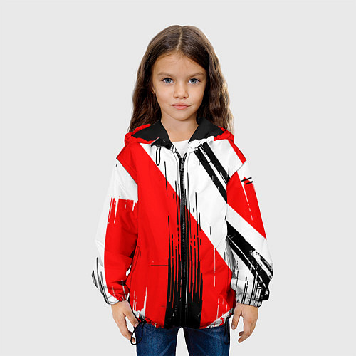 Детская куртка Вертикальные чёрные линии на красно-белом фоне / 3D-Черный – фото 3