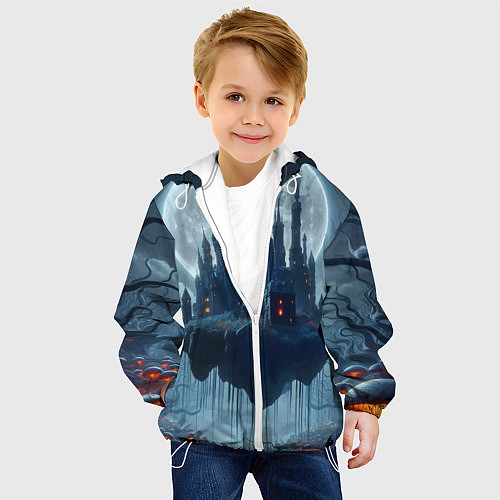 Детская куртка Замок Дракулы и неоновые грибы - нейроарт фантазия / 3D-Белый – фото 4