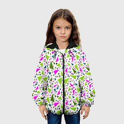 Куртка с капюшоном детская Разноцветные неоновые треугольники на белом фоне, цвет: 3D-черный — фото 2