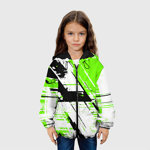 Детская куртка Diagonal black and green stripes on a white backgr / 3D-Черный – фото 3