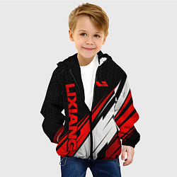 Куртка с капюшоном детская Lixiang - красная абстракция, цвет: 3D-черный — фото 2