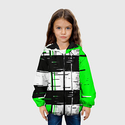 Куртка с капюшоном детская Зелёные и чёрные полосы на белом фоне, цвет: 3D-черный — фото 2