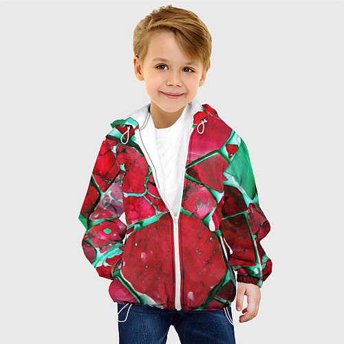 Детская куртка Зеленый минерал в красном камне / 3D-Белый – фото 4