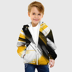 Куртка с капюшоном детская Диагональные жёлто-чёрные линии на белом фоне, цвет: 3D-белый — фото 2