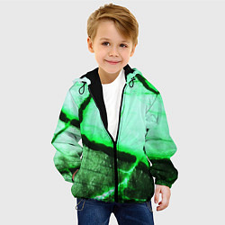 Куртка с капюшоном детская Трещины на абстрактном зелёном фоне, цвет: 3D-черный — фото 2