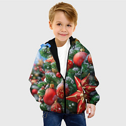 Куртка с капюшоном детская Красные шары и звезда новогодняя, цвет: 3D-черный — фото 2