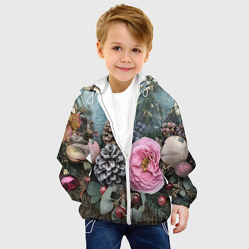 Детская куртка Новогодние цветы и шишки / 3D-Белый – фото 4