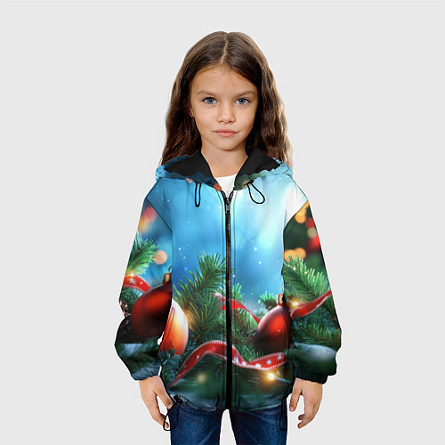 Детская куртка Красные игрушки новогодние / 3D-Черный – фото 3