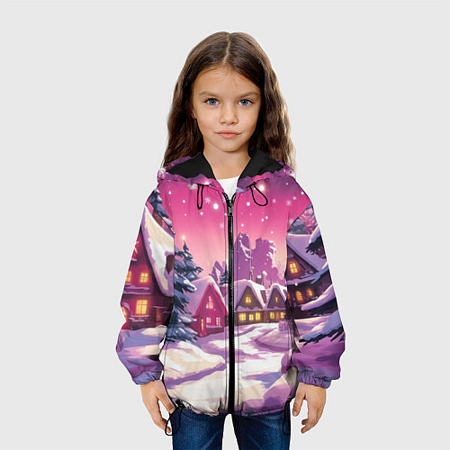 Детская куртка Новогодние домики и фиолетовый закат / 3D-Черный – фото 3