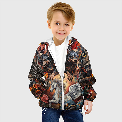 Детская куртка Мифические существа в стиле татуировки Ирезуми / 3D-Белый – фото 4