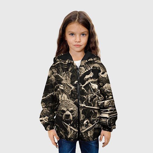 Детская куртка Медведь на фоне десантников танков и самолетов / 3D-Черный – фото 3