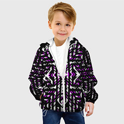 Куртка с капюшоном детская Чёрно-фиолетовые диагональные полосы на белом фоне, цвет: 3D-белый — фото 2