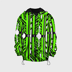 Куртка с капюшоном детская Чёрно-зелёные техно полосы на белом фоне, цвет: 3D-черный