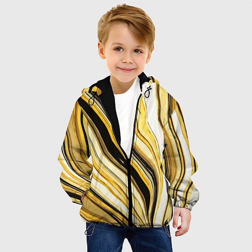 Детская куртка Волнистые вертикальные чёрно-жёлтые полосы / 3D-Черный – фото 4