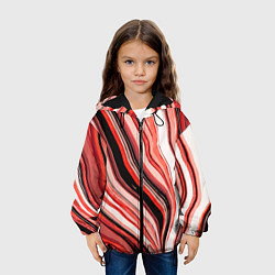 Куртка с капюшоном детская Волнистые вертикальные чёрно-красные полосы, цвет: 3D-черный — фото 2