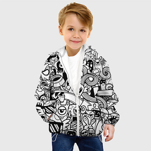 Детская куртка Black and white doddle monsters / 3D-Белый – фото 4