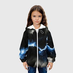 Куртка с капюшоном детская Синий разлом на черной плите текстура, цвет: 3D-белый — фото 2