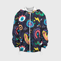Куртка с капюшоном детская Космическая абстракция с глазами, цвет: 3D-белый