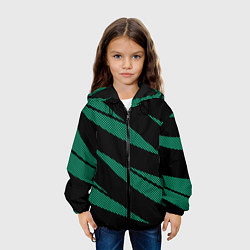 Куртка с капюшоном детская Чёрный с бирюзовым текстура точки и полосы, цвет: 3D-черный — фото 2