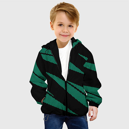 Детская куртка Чёрный с бирюзовым текстура точки и полосы / 3D-Черный – фото 4