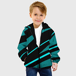 Куртка с капюшоном детская Чёрный с голубым полосы текстура, цвет: 3D-черный — фото 2