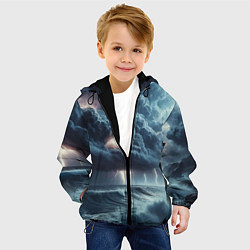 Куртка с капюшоном детская Шторм на море - сверкание молний, цвет: 3D-черный — фото 2