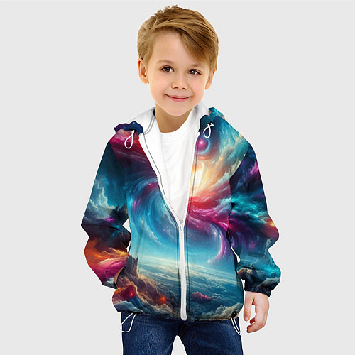 Детская куртка Fantastic neon space landscape - ai art fantasy / 3D-Белый – фото 4
