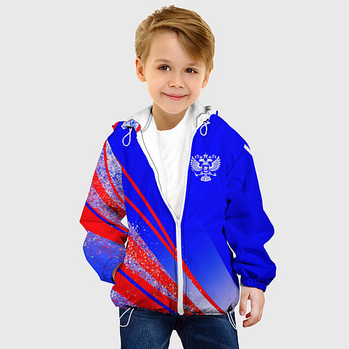 Детская куртка Герб России на фоне цветов флага государства / 3D-Белый – фото 4