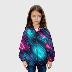 Куртка с капюшоном детская Неоновый узор киберпанк микросхемы, цвет: 3D-черный — фото 2