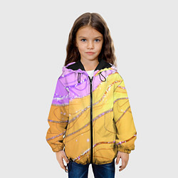 Куртка с капюшоном детская Фиолетово-золотая текстура с блестяшками, цвет: 3D-черный — фото 2