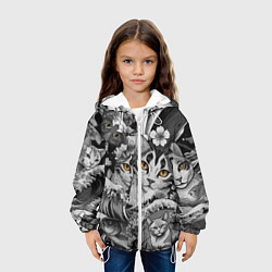 Куртка с капюшоном детская С котами и рыбой на фоне сакуры в волнах, цвет: 3D-белый — фото 2