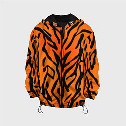 Куртка с капюшоном детская Тигровый огненный паттерн, цвет: 3D-черный
