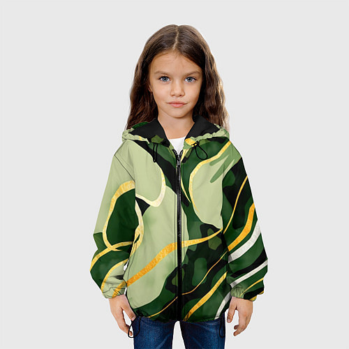 Детская куртка Зеленый природный паттерн / 3D-Черный – фото 3