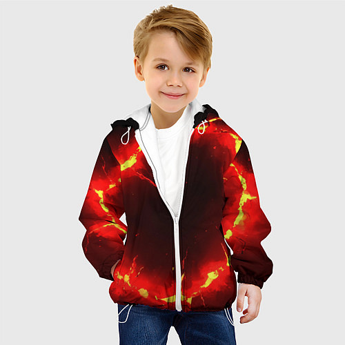 Детская куртка Красный круг из огня текстура / 3D-Белый – фото 4