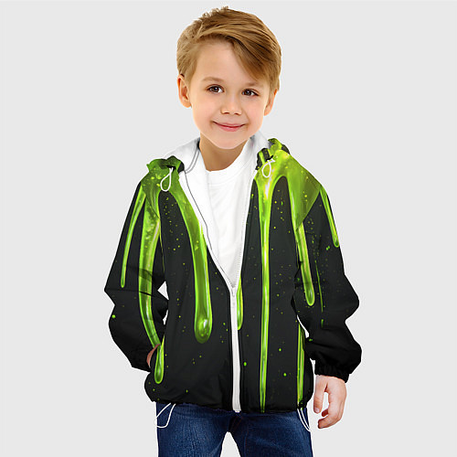 Детская куртка Слизь зеленая текстура / 3D-Белый – фото 4