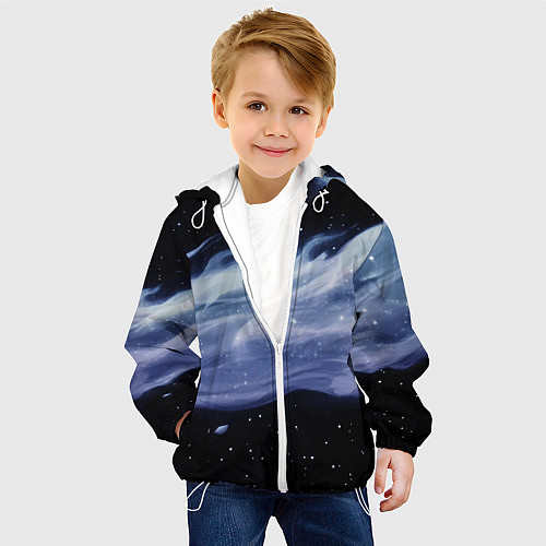 Детская куртка Синяя волна в космосе - текстура / 3D-Белый – фото 4