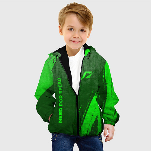 Детская куртка Need for Speed - green gradient вертикально / 3D-Черный – фото 4