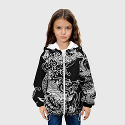 Куртка с капюшоном детская Белый дракон на черном, цвет: 3D-белый — фото 2
