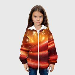 Куртка с капюшоном детская Красная волнистая текстура с блеском, цвет: 3D-белый — фото 2
