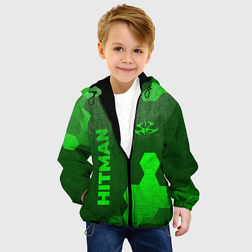 Детская куртка Hitman - green gradient вертикально / 3D-Черный – фото 4