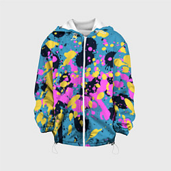 Куртка с капюшоном детская Брызги краски розовой желтой и темно синей, цвет: 3D-белый